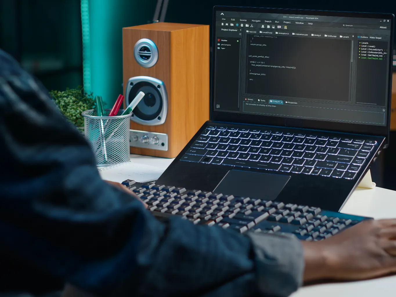 A team of consultants is collaborating on process optimization using digital tools in a bright, modern workspace. The image should convey teamwork and innovation.